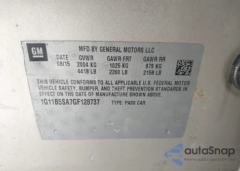 2016 Chevrolet Malibu Limited Ls из США, поврежденный, VIN 1G11B5SA7GF128737